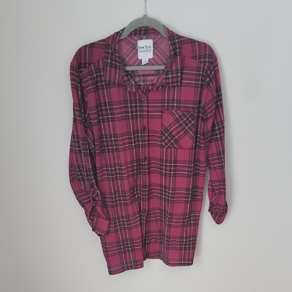 Red Plaid Button-Up Shirt